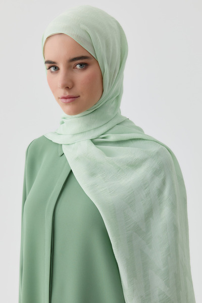 Tuğba Zikzak Desenli Jakar Şal - Mint