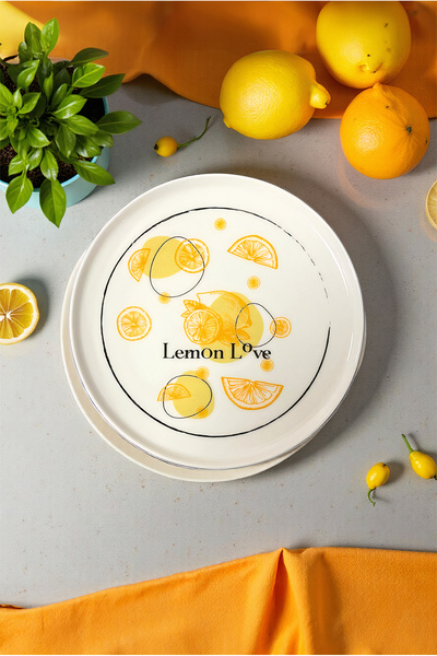 FH finehome Lemon Love Porcelain 4-Piece Cake Plate 21cm