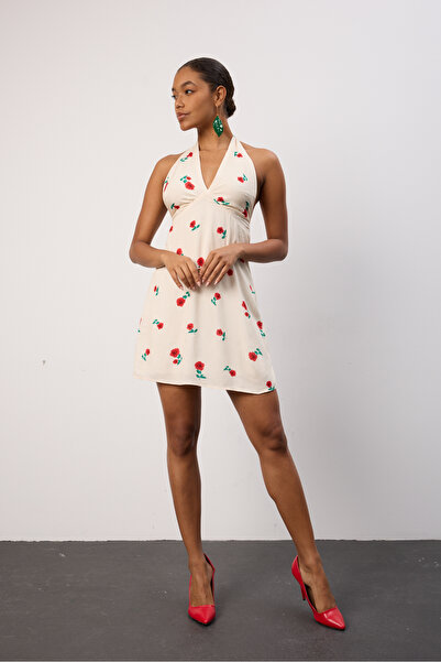 Mira – Scarlet Bloom Mini Elbise