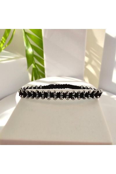 Abundo Adjustable bracelet "Silver Small Disco Ball" with hematite