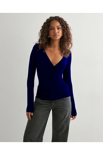 fablair Long Sleeve V Neck Double Breasted Blouse