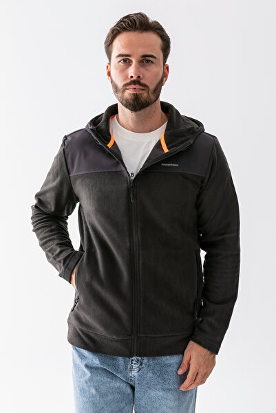 JB John Borners Erkek Kapüşonlu Fermuarlı Çift Cepli Polar Antrasit - 25K 6044