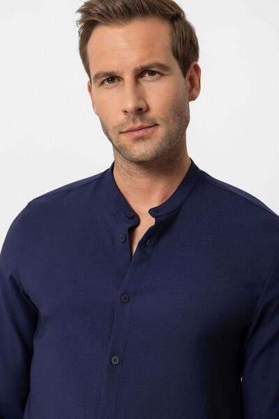 Antioch Navy Blue Regular Fit Judge Collar Men's Shirt