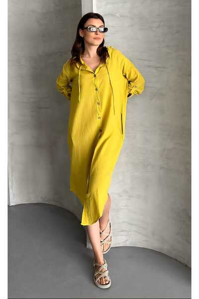 GALA WOMAN 100% Cotton Button Pocket Plain Tunic Dress
