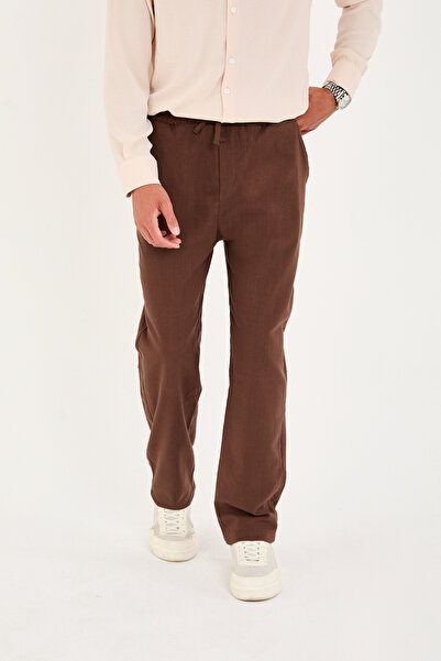 No Way Мъжки широки ленени панталони с разрез в долния край