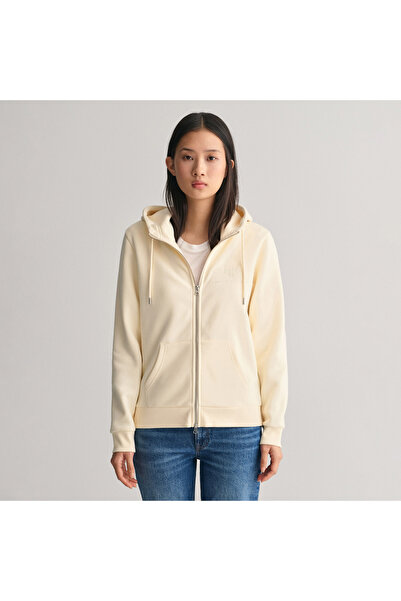 Gant Kadın Krem Regular Fit Fermuarlı Logolu Sweatshirt