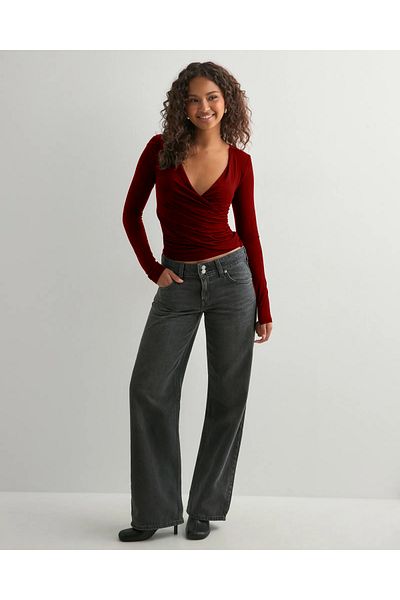 fablair Long Sleeve V Neck Double Breasted Blouse