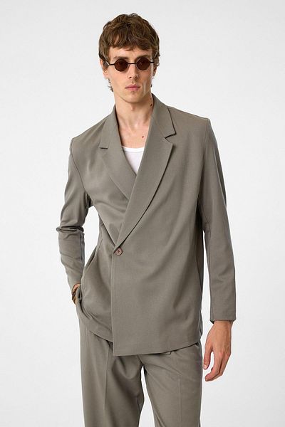 Antioch Light Khaki Double Breasted Closure Hidden Pocket Men's Blazer Jacket
