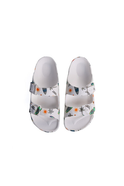 Onda Jet "PK5" Kids Double Buckle Sandal Summer Print, Lightweight & Comfortable - White