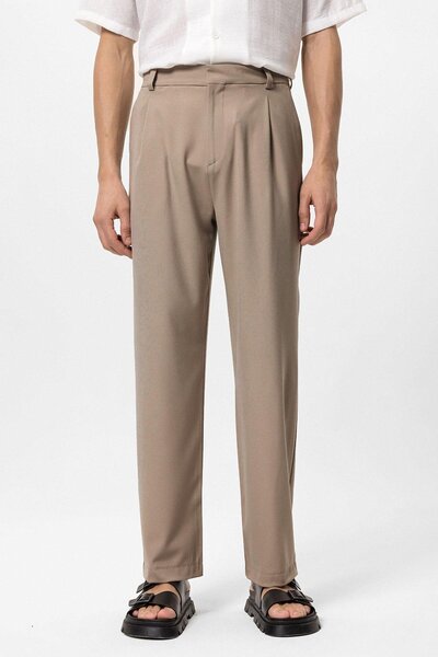 Antioch Dark Beige High Waist Baggy Men's Trousers