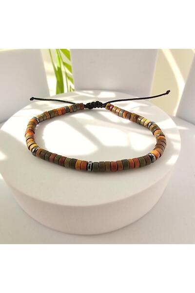 Abundo "Picasso Jasper" adjustable bracelet with jasper and hematite