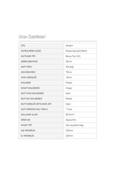 Hafele Sessiz Kilit Wc Tipi Gümüş Renkli 55MM/18MM Sağ