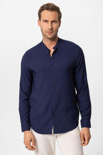 Antioch Navy Blue Regular Fit Judge Collar Men's Shirt