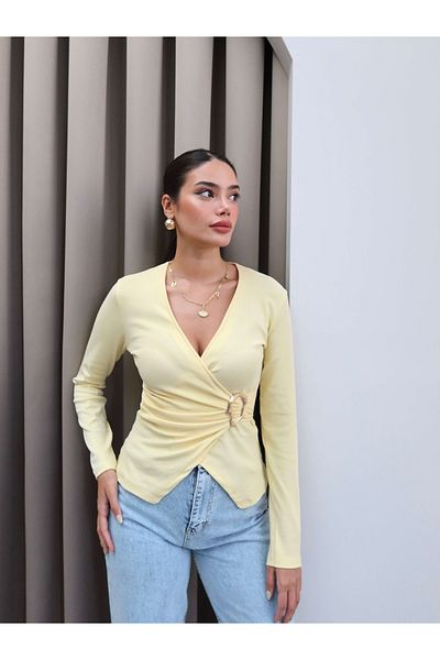ESRAHELVACI Double Breasted Long Sleeve Buckle Blouse