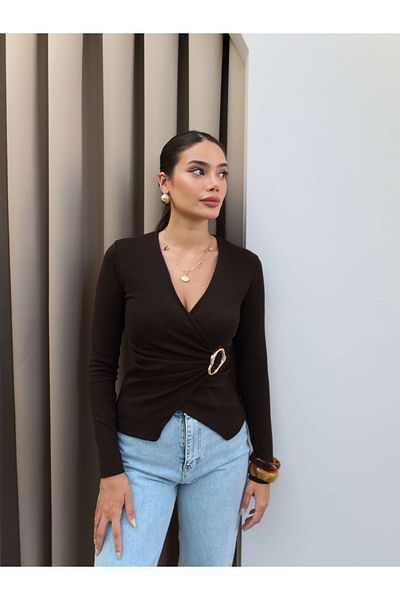 ESRAHELVACI Double Breasted Long Sleeve Buckle Blouse