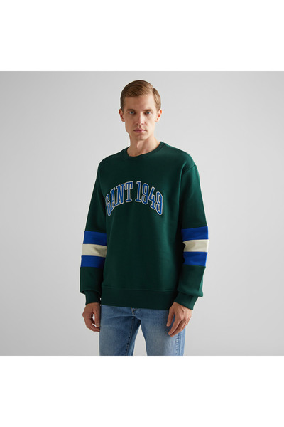 Gant Erkek Yeşil Relaxed Fit Bisiklet Yaka Renk Bloklu Sweatshirt