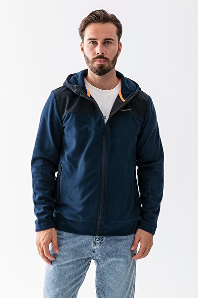 JB John Borners Men's Hooded Zippered Double Pocket Fleece Navy Blue - 25K 6044