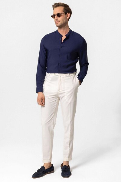Antioch Navy Blue Regular Fit Judge Collar Men's Shirt