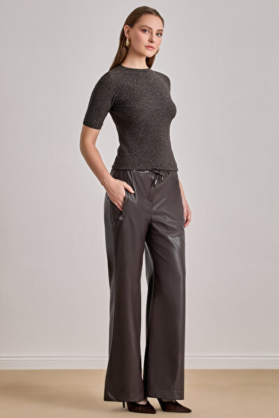 Guitar Δερμάτινο παντελόνι με φαρδιά εφαρμογή σε καφέ χρώμα