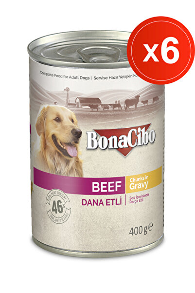BonaCibo Soslu Dana Etli Yaş Köpek Maması, 400 Gr x 6 Adet, Tüm Irklar İçin, ...