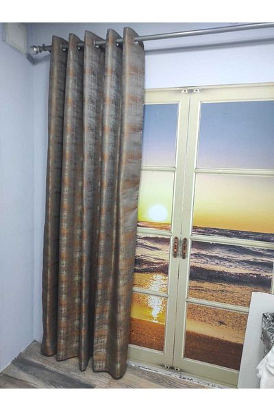 Evcimenhome Lined Rustic Curtain with Eyelets Metal Ring 170Cmx230Cm Color: Copper-Anthracite