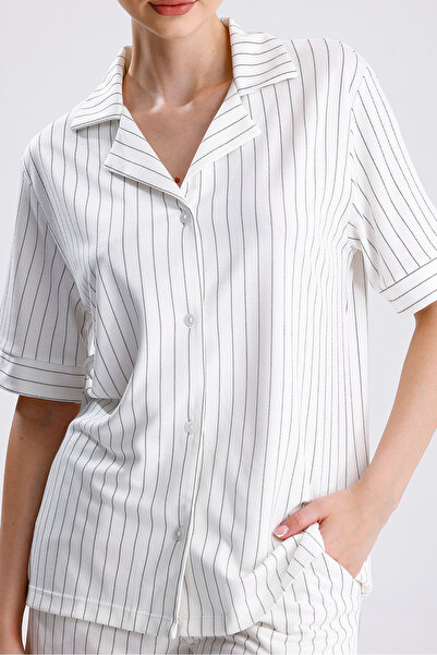 Espuar Women's Front Buttoned Striped Shorts Set