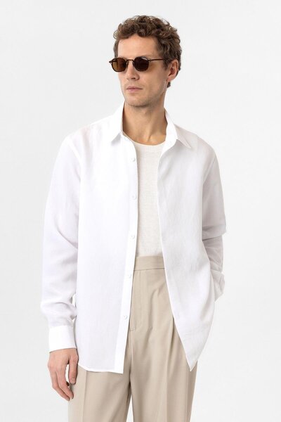 Antioch White Relax Fit Modal Fabric Men's Shirt