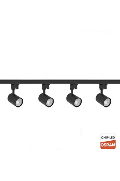LDM Set Șină Neagră 1 Metru cu 4 Proiectoare Diamantate, 4 x Bec LED GU10 Osram 10W - 6000k