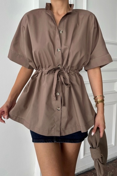MetuCA Poplin shirt with waist detail - brown