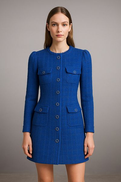 Noi Belis Saks Straight Cut Tweed Jacket Woven Dress Aw25El0001