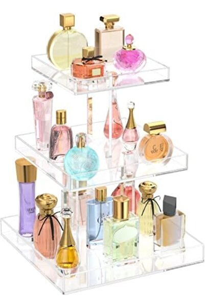 Slasa منظم عطور من الراتنج الشفاف بثلاث طبقات (31.6×5.6×33.3 سم) – حامل عرض م...