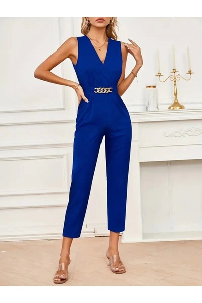 MetuCA Women's Zero Sleeve Double Breasted Detailed Imported Crepe Jumpsuit