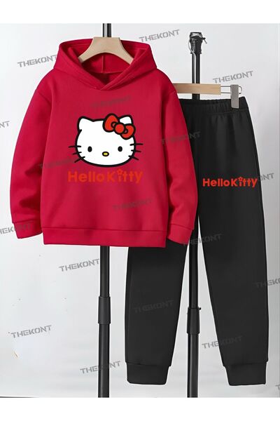 THEKONT Hel-Lo Kityy Printed Thick Cotton Hooded Children's Track Suits