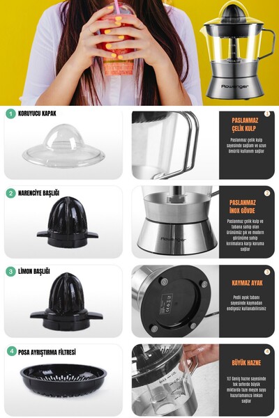 Rowenger D-8028A Inox Citrus Juicer Fruit Juicer Orange Juicer