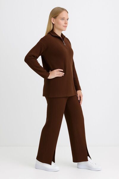 The Velavois Women's Zipper Detailed Knitwear Bottom Top Set
