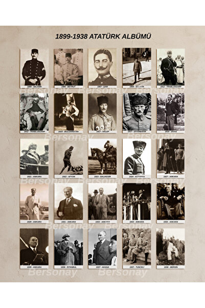 BERSONAY 1899–1938 Atatürk Fotoğraflarıyla Kronolojik Albüm 25 Parçalı MDF Duvar Seti