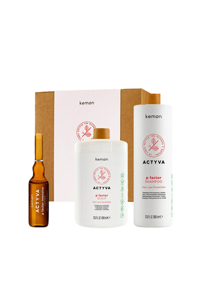Kemon Set anti-cădere Actyva P Factor, Șampon 1000 ml + Tratament 1000 ml + Loțiune 12 x 6 ml