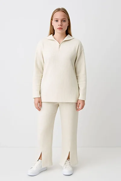 The Velavois Women's Zipper Detailed Knitwear Bottom Top Set