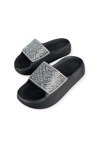 Sonimix Black Women's Stone High Sole Slippers