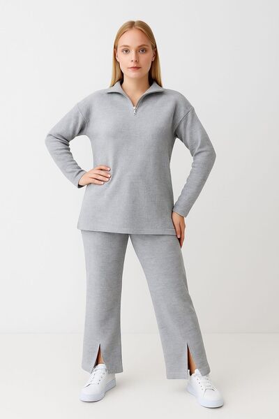 The Velavois Women's Zipper Detailed Knitwear Bottom Top Set
