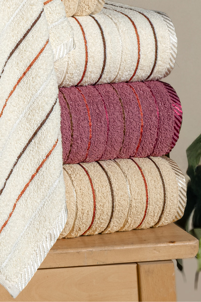 DNZGÜLCAN Strip 6-Piece Bath Towel Set Turkish Bath Set 100% Cotton