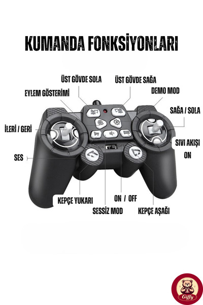 giffy Oyuncak Uzaktan Kumandalı Ekskavatör İş Makinesi Hidrolik SIVI Dolaşımlı 11 Kanal Şarjlı 360 Derece