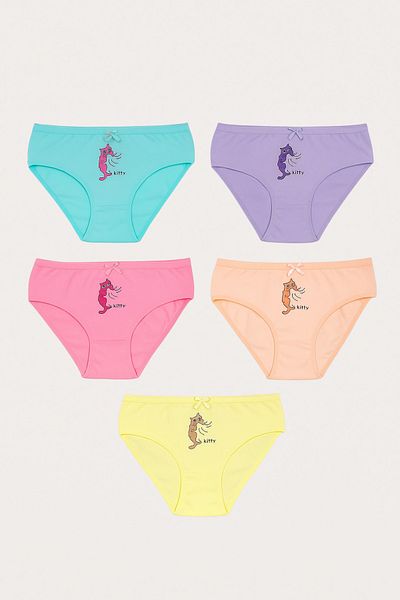 Katia&Bony Girl's Cat Patterned 5-Piece Slip Panties
