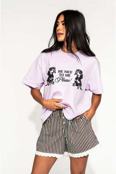 JANSO GROUP - Be Nice to Me Please Printed Cotton Oversize Women's T-Shirt Big Bedn
