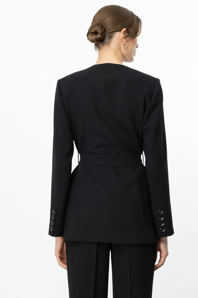 Ekol Черно двуредно яке с колан и двойни копчета