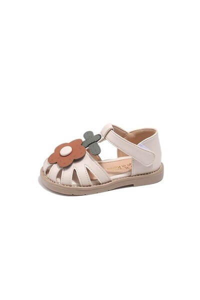 Mixbo Sandals for Girls, Velcro Strap Mixbo, Brown Flower, Technical Foam Insole, Decorative Sole, Cream 2