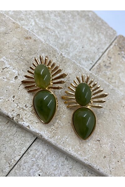 Byoz store أقراط متدلية من الذهب المضاد للحساسية باللون الأخضر الزمردي مع صف ...