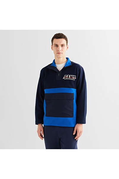 Gant Erkek Lacivert Relaxed Fit Yarım Fermuarlı Logolu Sweatshirt