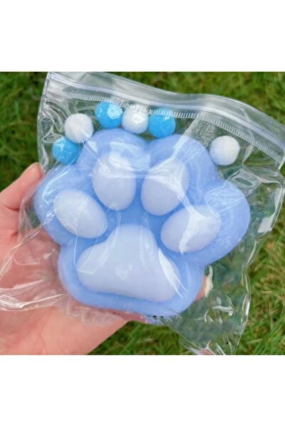 QUEVİLİY 10 CM Kedi Patisi-taba Sukuşi - Squishy Pati- Tüylü Pati - Stres Oyuncak (mavi)