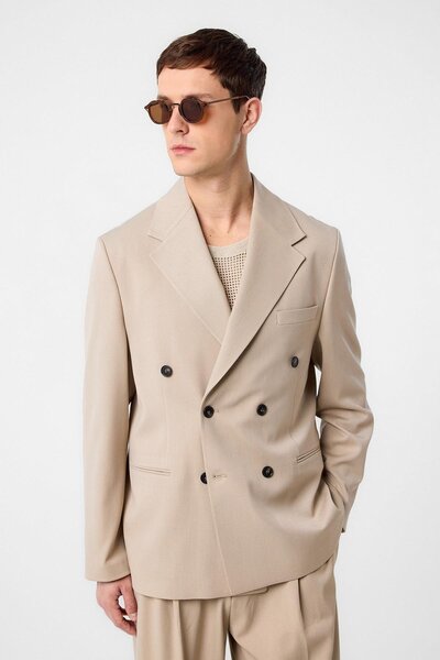 Antioch Dark Beige Relax Fit Double Breasted Men's Blazer Jacket